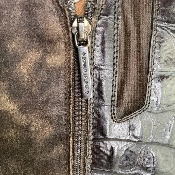 Ladies Donald J Pliner Brown Suede Alligator Knee High Zip Up Boots Size: 6.5 M - Picture 16 of 16